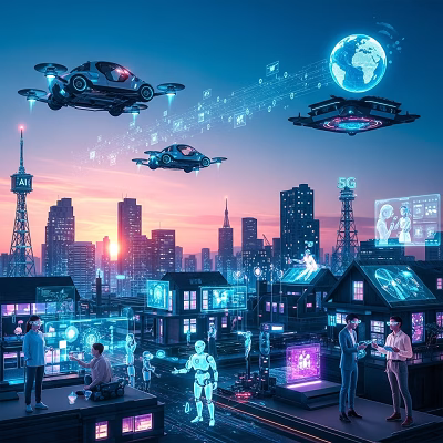 Futuristic smart city in 2025 with AI, AR, and IoT technology tech trends